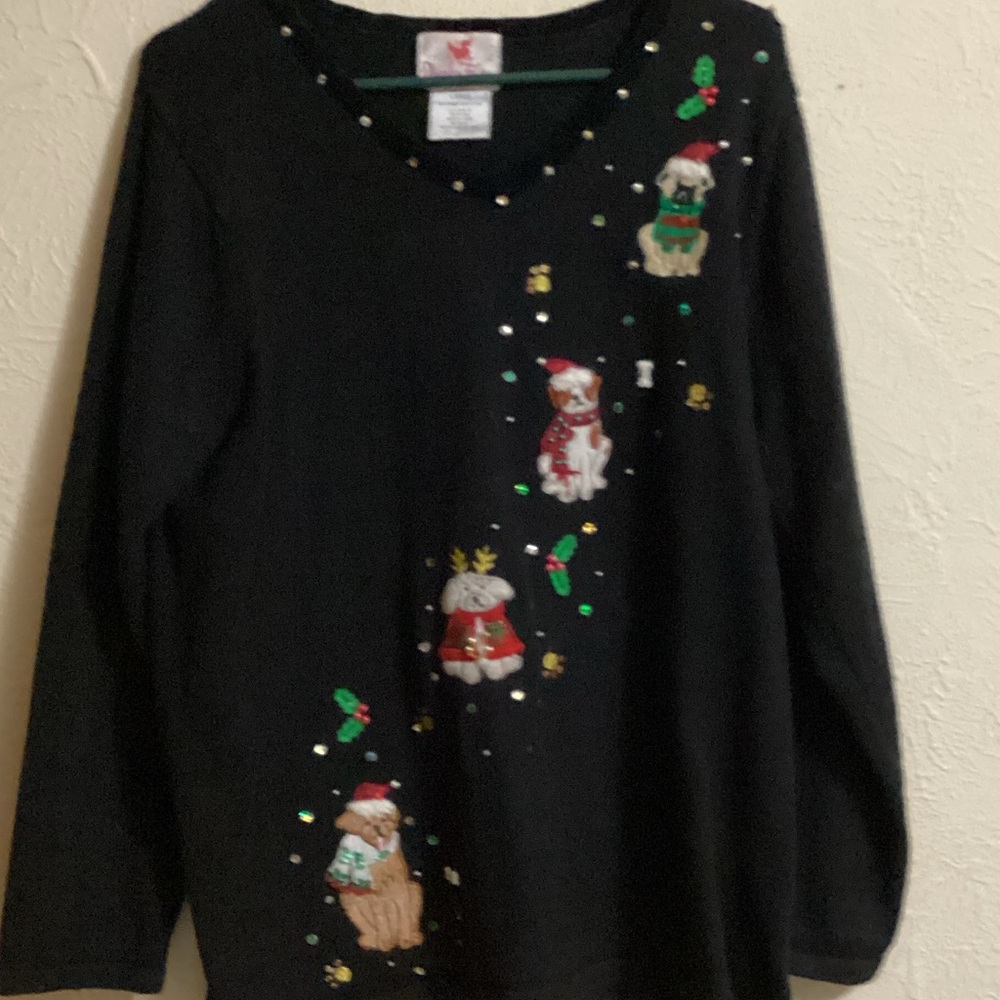 Quacker Factory Black V-Neck Sweater with Festive Embroidery